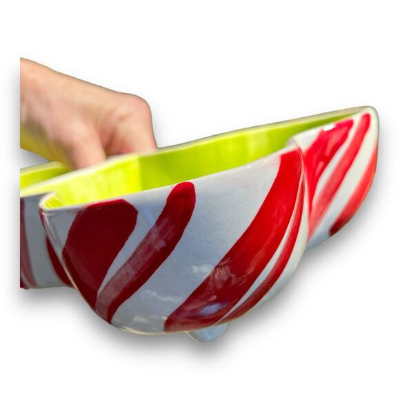 Dog Food & Water Bowl in a Dog Bone Shape with Peppermint Design - Picture 6 of 10